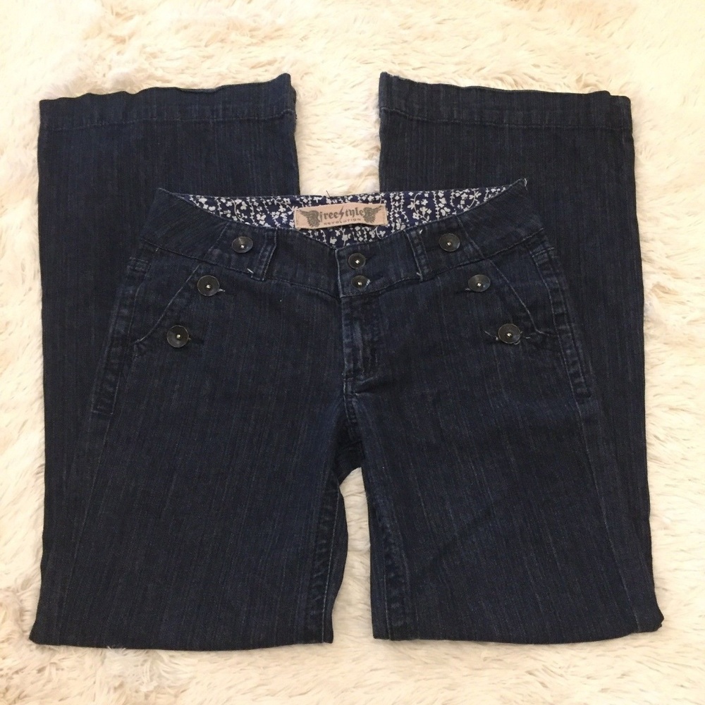 FREESTYLE Zeplin Dark Wide Leg Blue Button Jeans